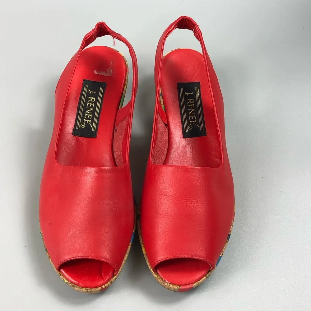 J. Renee Women’s Leather Peep Toe Wedge Slingback Size 6.5M